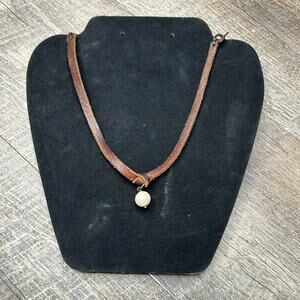 leather pearl dangle choker necklace handmade renaissance festival